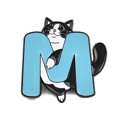 Letter M Эмалевые булавки, булавки для лацканов из сплава для одежды рюкзака, форма кошки с буквой, чёрные, Буква М, 30x30 мм