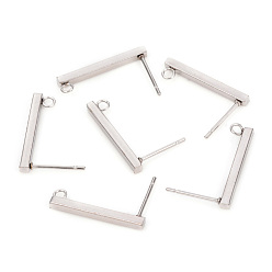 Нержавеющая Сталь Цвет Не тускнеет 304 фурнитура для сережек-гвоздиков из нержавеющей стали, с петлей, прямоугольные, цвет нержавеющей стали, 19.5x2 мм, отверстие : 1.6 мм