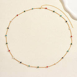 Настоящее золото 18K Длинные ожерелья из нержавеющей стали с разноцветной эмалью в виде попкорна в форме рондель для женщин, реальный 18 k позолоченный, 36.22 дюйм (92 см)