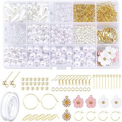 Weiß DIY-Set zur Herstellung von Schmucksets aus Kunstperlen, einschließlich Acryl-Perlen, Zubehör aus Eisen, Ohrmuttern aus Kunststoff, 304 Ohrringe aus Edelstahl und Messing, Legierung Anhänger, elastischen Faden, weiß, Perlen: 320 Stück / Set