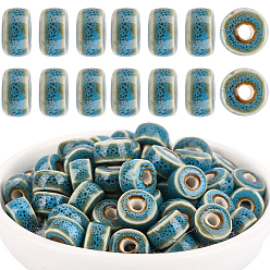 Стально-синий 64шт. фарфоровые бусины ручной работы, плоско-круглые, стальной синий, 9.5~10x6 мм, отверстие : 3 мм