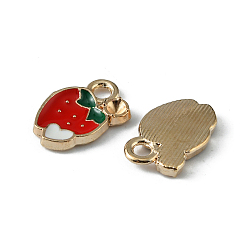 Красный Подвески из эмали и сплава, золотой свет, клубника, красные, 14x9x2 мм, отверстие : 2 мм