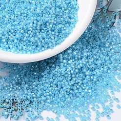 (RR647) Dyed Aqua Silverlined Alabaster MIYUKI Round Rocailles Beads, Japanese Seed Beads, (RR647) Dyed Aqua Silverlined Alabaster, 11/0, 2x1.3mm, Hole: 0.8mm, about 1100pcs/bottle, 10g/bottle
