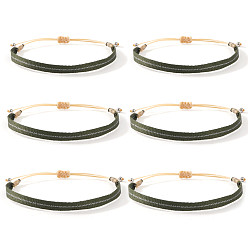 Vert Olive Foncé 6Ensembles de bracelets vintage bohèmes en cordon de coton tressé, Bracelets ethniques ajustables faits main, vert olive foncé