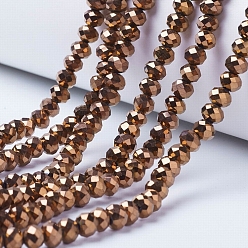 Copper Plated Electroplate Transparent Glass Beads Strands, Full Plated, Faceted, Rondelle, Copper Plated, 4x3mm, Hole: 0.4mm, about 123~127pcs/strand, 16.5~16.9 inch(42~43cm)