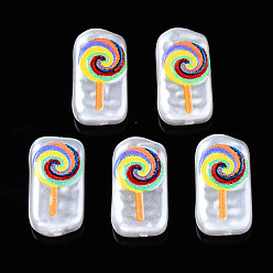 Colorful 3D Printed ABS Plastic Imitation Pearl Beads, Rectangle with Lollipop, Colorful, 17x9x4mm, Hole: 0.6~1mm