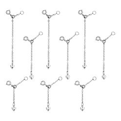 Platinum 9Pcs 3 Styles Brass & Stainless Steel Ends with Chain, Heart, Platinum, 47~88mm, 3pcs/style