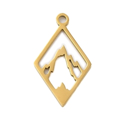 Rhombus 304 подвески из нержавеющей стали, лазерная резка, реальный 18 k позолоченный, ромб, 21x12x1 мм, отверстие : 1.5 мм
