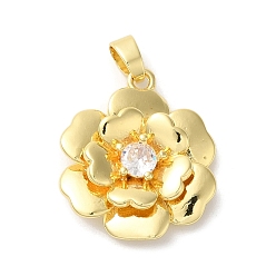 Золотой Покрытие стойки латунь микропаве прозрачные подвески из кубического циркония, долговечный, без свинца и без кадмия, цветок, золотые, 22x19x5 мм, отверстие : 4.5x2.5 мм