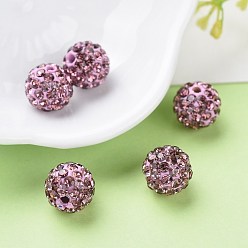 Light Amethyst Pave Disco Ball Beads, Polymer Clay Rhinestone Beads, Grade A, Round, Light Amethyst, PP14(2~2.1mm), 10mm, Hole: 1.0~1.2mm
