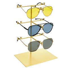 Oro Soportes de exhibición de hierro para gafas de sol con base rectangular., dorado, 18.2x13x26.3 cm