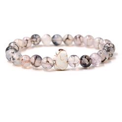 Камень из кости дракона Браслеты из натуральных бусин из драконьей кости и синтетической бирюзы для мужчин и женщин, круглый и слон