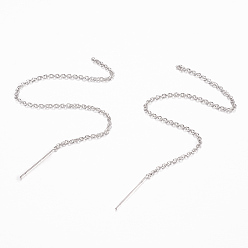 Platinum Eco-Friendly Brass Stud Earring Findings, with Loop, Ear Threads, Rack Plating & Long-Lasting Plated, Lead Free & Nickel Free, Platinum, 93x1.3mm, Hole: 2mm, Pin: 0.7mm