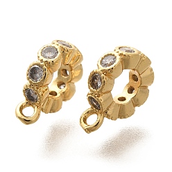 Настоящее золото 18K Плоская круглая стойка покрытие латунь микропаве кубический цирконий трубчатые дужки, долговечный, без свинца и без кадмия, реальный 18 k позолоченный, 11x8.5x3 мм, отверстие : 1.3 мм, внутренний диаметр: 4 мм