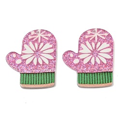 Clothes Рождественские акриловые подвески, с блеском порошок, перчатки, 34x28x2.3 мм, отверстие : 1.6 мм