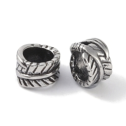 Античное Серебро 316 европейские бусины из хирургической нержавеющей стали, бусины с большим отверстием, лист, античное серебро, 9x6 мм, отверстие : 6 мм