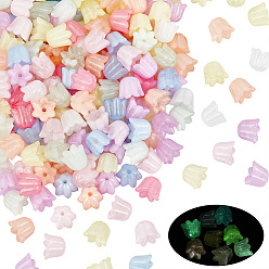 Couleur Mélangete 200pcs perles acryliques lumineuses, brillent dans les perles sombres, muguet, avec de la poudre de paillettes, couleur mixte, 10x12x11mm, Trou: 1mm