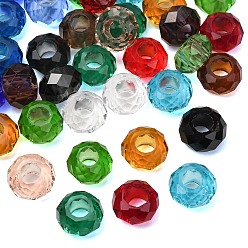 Mixed Color Glass European Beads, Large Hole Beads, Rondelle, Faceted, Mixed Color, 13.5x7.5mm, Hole: 6mm