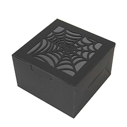 Черный Хэллоуин паутина бумажные подарочные коробки для хранения, с пластиковым окном, квадратный, чёрные, 10x10x6.3 см