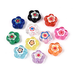 (52) Непрозрачная лаванда Прозрачные акриловые бусины, имитировать стеклянные бусины миллефиори, цветка сливы, разноцветные, 9.1x9.6x4.3 мм, отверстие : 1.8 мм