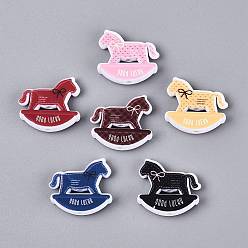 (52) Непрозрачная лаванда Печатные непрозрачные акриловые бусины, лошадка-качалка с бантиком, разноцветные, 26x28x8.5 мм, отверстие : 2.8 мм