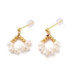 Real 18K Gold Plated Natural Pearl Stud Earrings for Women, Sterling Silver Beads Dangle Earrings, Real 18K Gold Plated, 21x15mm