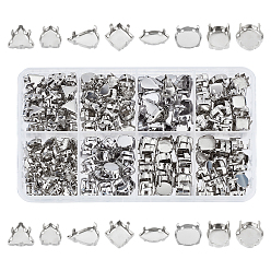 Stainless Steel Color 8 Style Brass Sew on Prong Settings, Claw Settings for Pointed Back Rhinestone, Mixed Shapes, Stainless Steel Color, 6x3x0.23mm, Fit fot 3x6mm horse eye rhinestone cabochon, 290pcs/box