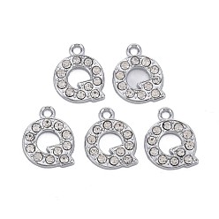 Letter Q Подвески из сплава , с кристально горный хрусталь, платина, без кадмия и без свинца, алфавит, letter.q, 18x14.5x2 мм, отверстие : 2 мм