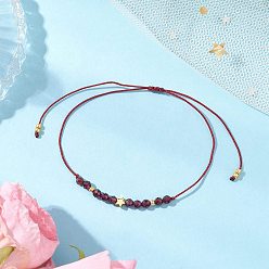 Гранат Натуральные круглые гранатовые бусины плетеные браслеты из бусин для женщин, с регулируемой плетеной нейлоновой нитью и стеклянными бусинами, граненые, внутренний диаметр: 3 дюйм (7.6 см)