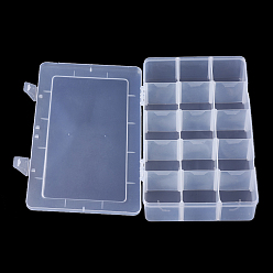 Clear Plastic Bead Storage Containers, Adjustable Dividers Box, Removable 15 Compartments, Rectangle, Clear, 27.5x16.5x5.7cm