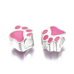 Flamingo Alloy Enamel European Beads, Large Hole Beads, Silver, Claw Print, Flamingo, 11x10x7.5mm, Hole: 4.5mm