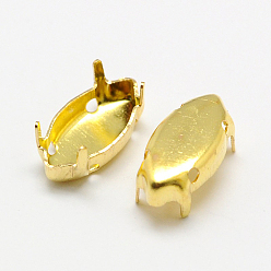 Золотой Латунь пришить настройки зубца, настройки когтей для остроконечных страз, лошадиный глаз , золотые, 12x6x0.25 мм, соответствовать ФОТ 6x12мм лошадь глаз горный хрусталь кабошон
