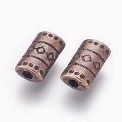 Red Copper Tibetan Style Alloy Beads, Tube, Lead Free & Cadmium Free, Red Copper Color, 9x5x3mm, Hole: 2mm