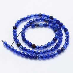 Royal Blue Natural Agate Beads Strands, Dyed & Heated, Round, Faceted, Royal Blue, 4mm, Hole: 0.5mm, about 92pcs/strand, 14.57 inch(37cm)