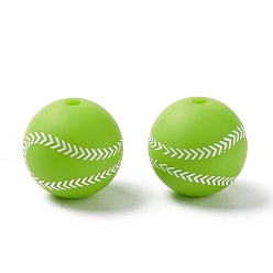 Зеленый газон Силиконовые бусины, бейсбол, зеленый газон, 14.5x14 мм, отверстие : 2 мм