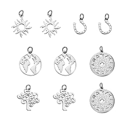 Stainless Steel Color 12Pcs 6 Styles Stainless Steel Pendants, Mixed Shapes, Stainless Steel Color, 13~46x10~20x1mm, Hole: 2.5~3mm, 2pcs/style