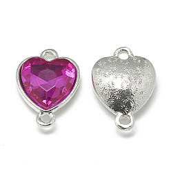 Камелия Соединители звеньев сплава стекла, граненые, сердце, платина, камелия, 19.5x14x6.5 мм, отверстие : 1.5 мм