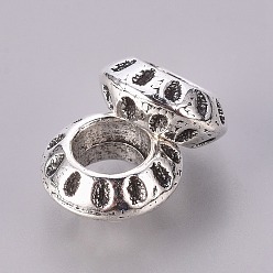 Antique Silver Tibetan Style Alloy European Beads, Large Hole Beads, Rondelle, Antique Silver, Lead Free & Cadmium Free, 10x4mm, Hole: 5mm