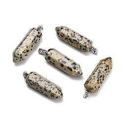 Dalmatian Jasper Natural Dalmatian Jasper Pendants, Hexagon Charms, with 304 Stainless Steel Snap on Bails, Stainless Steel Color, 49~51x13~14x15~16mm, Hole: 7.5x4mm