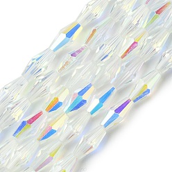 Прозрачный Прозрачные стеклянные бусины гальваническим пряди, с покрытием AB цвета, граненые, двухконусные, прозрачные, 8x4 мм, отверстие : 0.8 мм, около 63~66 шт / нитка, 20.47~21.26 дюйм (52~54 см)