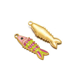 Средний Фиолетово-красный Шкентели нержавеющей стали, с эмалью, золотые, амулет из рыбы сардина, средне фиолетовый красный, 26x8 мм