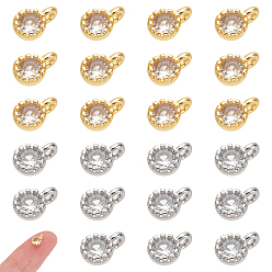 Прозрачный 24 шт 2 цвета кулоны из латуни, микропаве, циркония, плоско-круглые, стойки покрытие, долговечный, прозрачные, 6.5~7x4.5~5x3 мм, отверстие : 1 мм, 12 шт / цвет