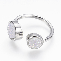 (7BDF) Прозрачный морозный бирюзовый Натуральные друзы агатовые манжеты, открытые кольца, с реальными результатами латуни с покрытием из платины, окрашенные, Размер 8, призрачный белый, 18 мм