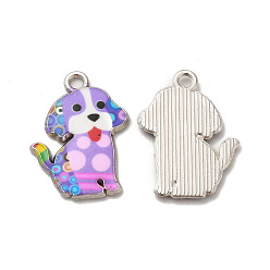 Фиолетовый Панданы из сплава эмали, без свинца и без кадмия, платина, собачий шарм, фиолетовые, 21.5x16x2 мм, отверстие : 1.8 мм