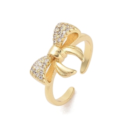 Золотой Открытые манжеты с бантом из латуни микро паве с прозрачным фианитом, для женщин, золотые, бант : 11x17 мм