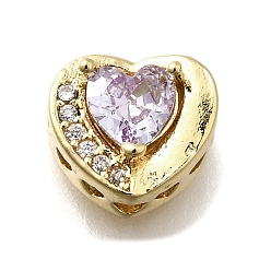 Лиловый Латунные кубические циркониевые сердечки многорядные звенья, золотые, долговечный, стойки покрытие, сирень, 9x10x7 мм, отверстие : 1.6 мм