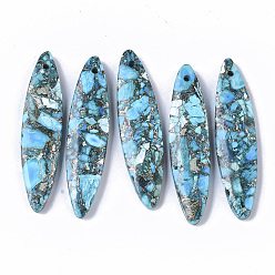 Светло-Голубой Синтетический регалит / имперская яшма / подвески из яшмы с морскими осадками, окрашенные, лошадиный глаз , Небесно-голубой, 42x10x4 мм, отверстие : 1.2 мм