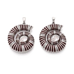 Кокосово-Коричневый Кулоны с эмалью из латуни с прозрачным кубическим цирконием, форма раковины, реальный 18 k позолоченный, кокосового коричневый, 30x24x4 мм, отверстие : 5x2 мм