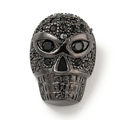 Черный Цвет Металла Латунь микропаве черный кубический цирконий, череп, металлический черный , 12.5x11x8 мм, отверстие : 1.8 мм