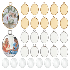 Золотой & Цвет Нержавеющей Стали Наборы для изготовления овальных подвесок своими руками, в том числе 304 подвеска из нержавеющей стали с кабошоном, Прозрачные стеклянные кабошоны, золотые и нержавеющая сталь цвет, 23x14x1 мм, отверстие : 2.5 мм